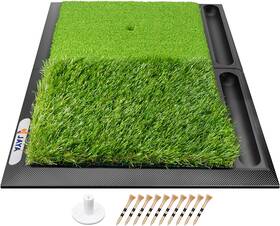 -sports 313096987996 Golf Hitting Practice Mat Two Options Heavy Rubber Base Dual-turf With Bal