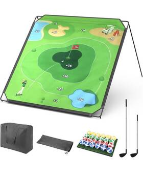 Amazon Flh55 Golf Chipping Game Set Portable Practice Mat With 28 Balls 2 Putters Pu