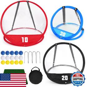 B0fldpftzd Auntyfey Golf Chipping Net Game - 3 Nets 15 Balls Mat Bag Indoor/outdoor