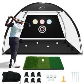 Azaeahom Yx01-256-gnt Golf Net 10x7 Ft Hitting With Tri-turf Mat Multi-target Pract