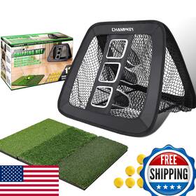 B0d7rvhrb4 Champkey Double Sided Golf Chipping Net With Tri-turf Hitting Mat And 12 Foam Balls