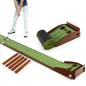 Hcst00230 Costway Golf Putting Green 3-hole Mat For Indoors And Outdoors With Auto Ball Return