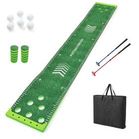 Us-2hcst07664 Costway Golf Pong Game Set 11 Ft Putting Green Mat With 2 Adjustable Putters 6 Balls