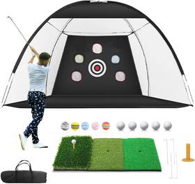 Fullishment 445025811829 Golf Practice Net Set 10x7ft Home Training Equipment With Target Mat Balls& Fullishment 445025811829 Golf Practice Net Set 10x7ft Home Training Equipment With Target Mat Balls&