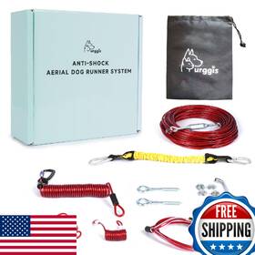 Furggis B0dh2b767q Dog Runner For Yard Anti-shock Aerial Trolley System 100ft Heavy-duty Run