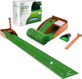 Goienu 313111912989 Putting Green Indoor Outdoor Mat Golf With Durable Solid Wooden Bas