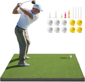 Golfguru 313105920990 Golf Mat 5x4ft/5x5ft Dense Elite Hitting Mats Practice With 10 Balls 9 Te