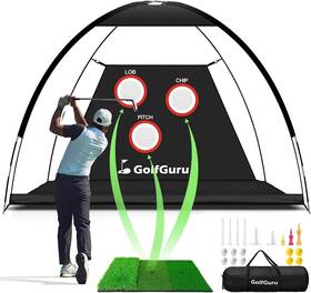 Golfguru 696226497542 Golf Net 10x7ft All In 1 Practice With Pro Chipping Target Tri-turf 7