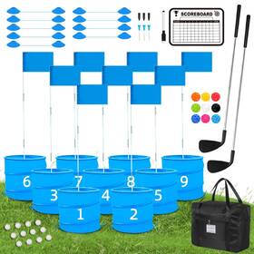 B0dbhmxms1 Jiifo Backyard Golf Game With 2 Clubs 9 Set Buckets For Practic