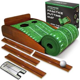 Moss Boss Golf 196852867899 Practice Putting Mat And Mirror - Indoor Green With 2 Ho