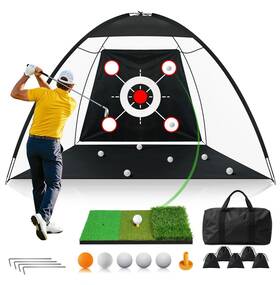 Mumpprce 789563429250 Golf Net 10x7ft All-in-one With Tri-turf Practice Mat Ball Target And Carry B