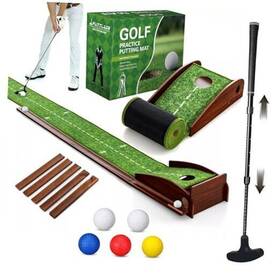 Puttlazr 313038994983 Indoor Golf Putting Mat With Putter And 5 Balls Auto Ball Return 9 Ft