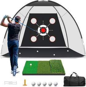 Qiziqozo 744759365552 Golf Net Practice With Mat Hitting Aid Nets 10x7ft For Back