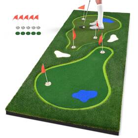 Shopsource Beyshfi46u Dual-speed Golf Putting Green 5x12ft Upgraded Mat With 5 Steel Cups Flag