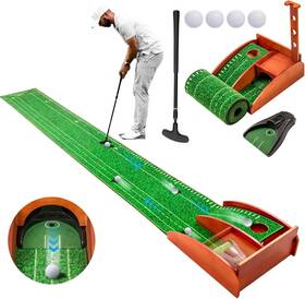 Sjehome 445007791729 Golf Putting Mat With Auto Ball Return Green Indoor Crystal Velvet