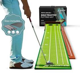 Sportsie 198168203804 9.5ft Golf Putting Mat With Ball Return Tracks - Backyard Green Kit W