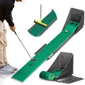 Sportsmatic 198715960297 Indoor Putting Green - Golf Mat With Net 2-sized Holes Putter Align