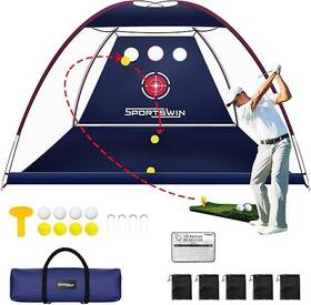 Sportswin 720158401961 Golf Net With Auto Ball Return And Tri-turf Mat For Indoor/outdoor