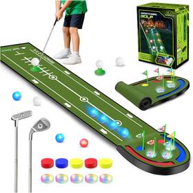 Terramus Tm-kb069991 Upgraded Golf Putting Mat For Kids 7.8 Ft Green With Led Light Up Holes