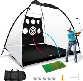 Totosin 445034067064 Automatic Ball Return Golf Practice Net 10x7ft With Tri-turf Hitting Mat