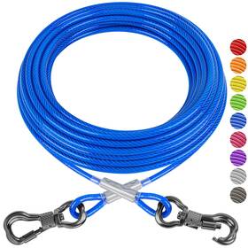 B08jzbf129 Xiaz Dog Tie Out Cable Runner - 30ft Steel Wire With Durable Lockable Clips