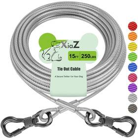 B09q36v56r Xiaz 15ft Heavy Duty Dog Tie Out Cable With Lockable Hook - For Dogs Up To 250 L