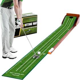 Youczon 445044636632 Putting Green Indoor No Hump Golf Mat With Auto Ball Return - Easy To Fold Soli