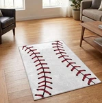Softball Baseball 69 X 44 Large Red Lace Over White Mat Rug. Great For Mancave. Fixed Price $34.99.