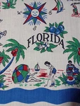 Vintage Tablecloth Florida Belcrest Map Water Ski 40'S Cotton Souvenir Golf Fish. Fixed Price $47.00.
