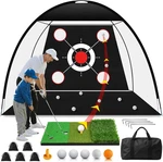Golf Net 10X7FT With Tri-turf Mat, Ball, Target & Bag, All-in-one Practice. Fixed Price $76.99.