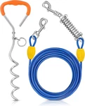 Petbobi Dog Tie-out Cable And Stake 20FT Heavy Duty With Spring, No Tang. Fixed Price $30.79.