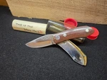Vtg Early Barry Wood Maker Custom MK1 Spl Swing Lock Folding Knife Micarta. Fixed Price $650.00.