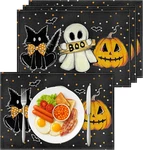 Black Halloween Placemats Set Of 4,12X18 Inch Ghost Pumpkin Table. Fixed Price $12.46.