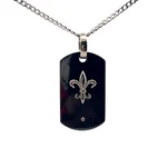 Black Ion Plated Titanium .03CT Genuine Diamond Fleur-de-lis Dog Tag Necklace. Fixed Price $65.00.