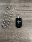 Black Ion Plated Titanium .03CT Genuine Diamond Fleur-de-lis Dog Tag Necklace. Fixed Price $69.95.