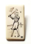 Signed Jvr Tie Pin Beige Lady Woman Practice Golf Swing Art Etch Bone Horn. Fixed Price $14.99.