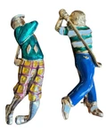 Vintage Golfers Brooch Pin Pair Enamel Swing Gift Figural 2". Fixed Price $22.00.